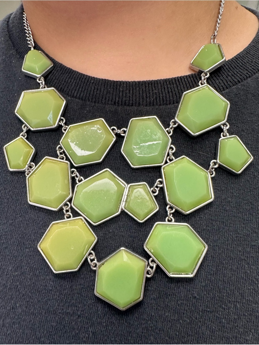 Unbranded Lime Green Hexagon Statement Necklace
